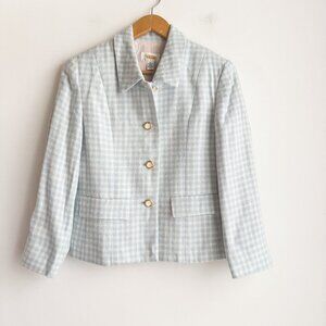 Talbots Vintage Pastel Blue White Check Plaid Print Cropped Blazer 6